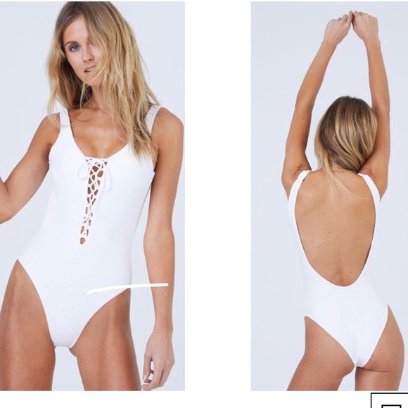 Onia Bridget Lace-Up 1 Piece Swimsuit White M - Picture 1 of 4